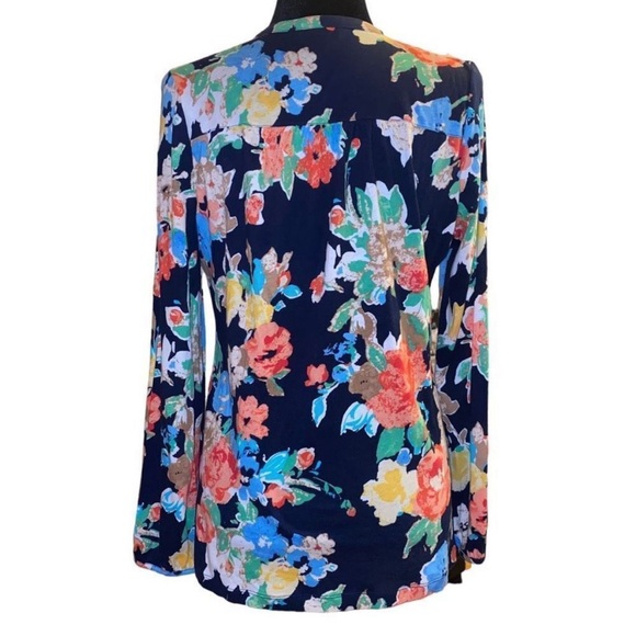 Lauren Ralph Lauren Navy Blue Floral Long Sleeve Blouse Top Size Large - Picture 2 of 13